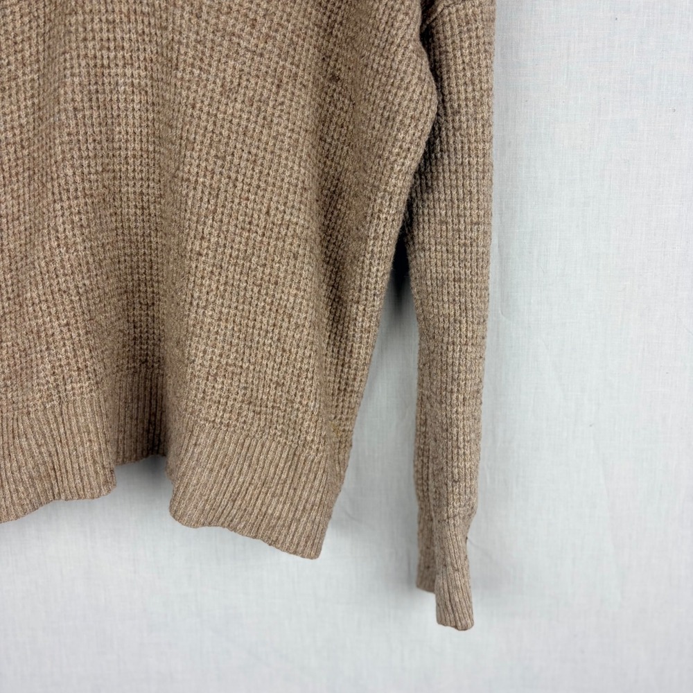 Aerie Tan Waffle Knit Hooded V-Neck‎ Sweater Womens XS Relaxed Fit  Pullover - Picture 5 of 13
